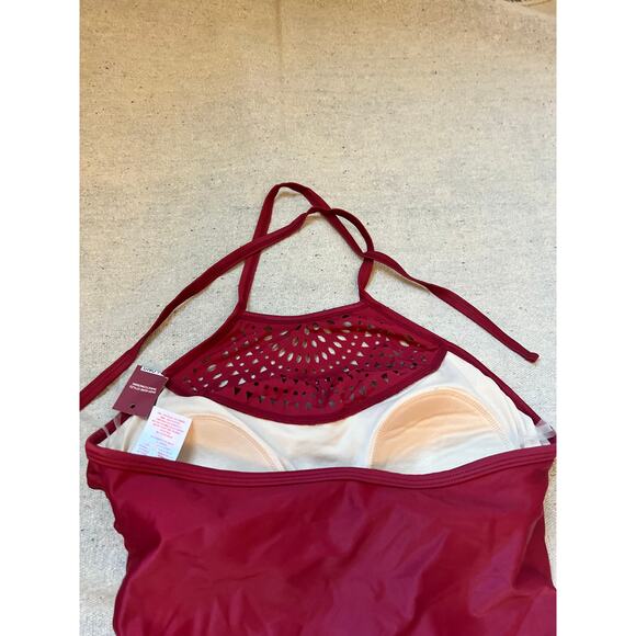 Merona Swimsuit Swimwear Women's Small Wine Red One Piece Boho Swimsuit - Picture 4 of 7